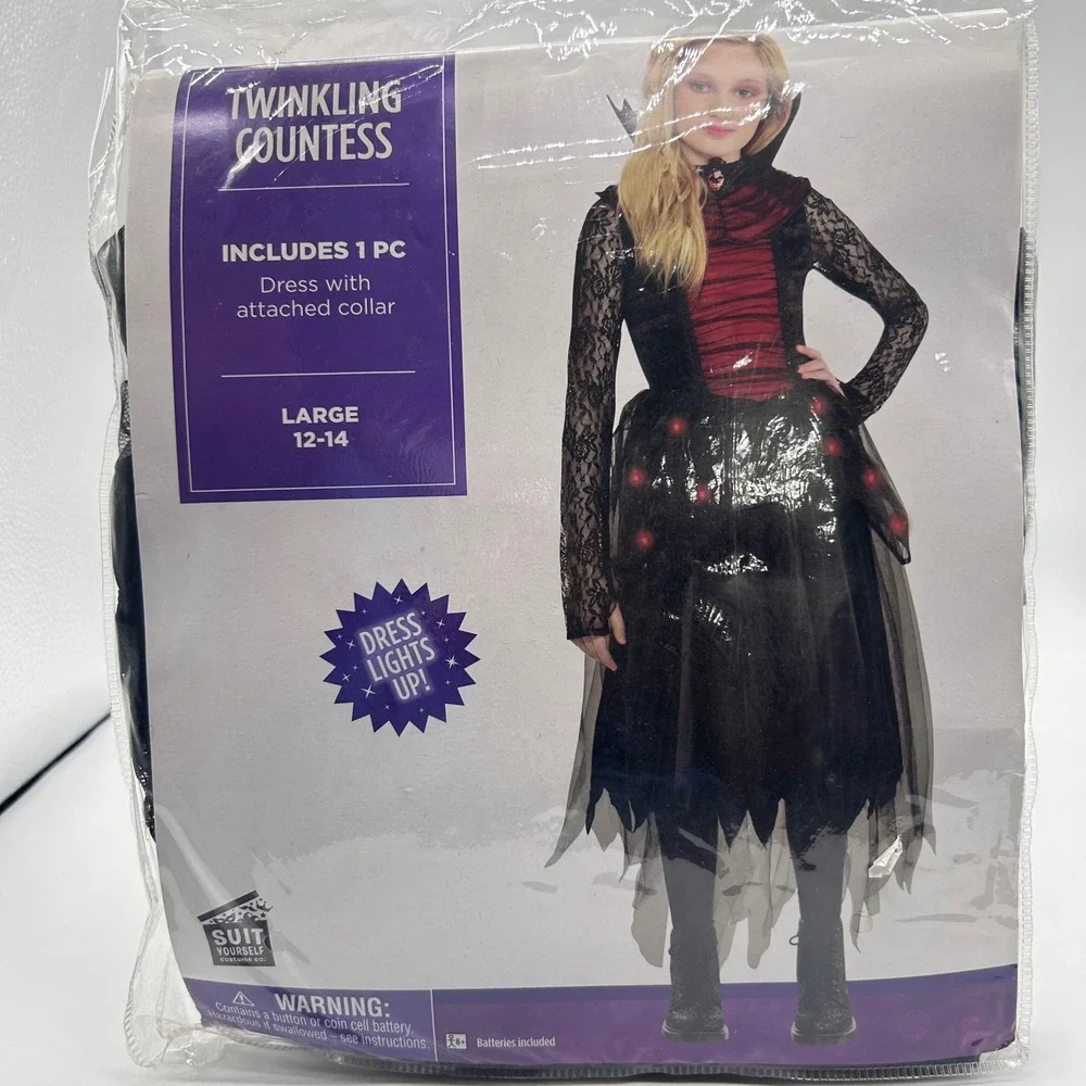 NEW Twinkling Countess Light Up Halloween‎ Costume Dress Girls Large 12-14